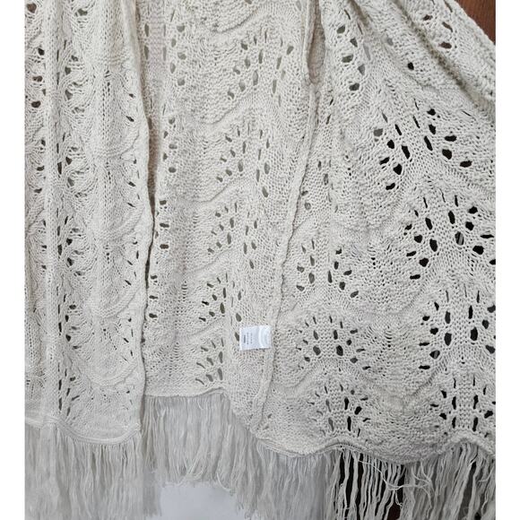 Boho Open Front Crochet Knit Fringe Cardigan Sweater Cream Sz Small Long Sleeve - Picture 5 of 8
